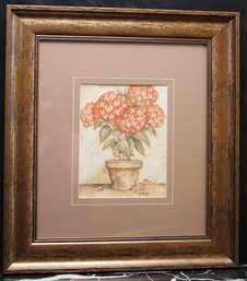 Framed Floral Still Life Print Of A Potted Red Hydrangea