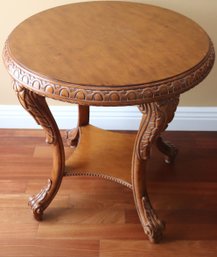 French Style Fine Quality Carved Wood Round Occasional Side Table With Burl Veneer Top