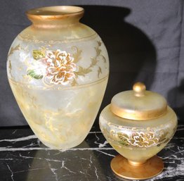 Large Vintage Hand Painted Italian Made Vase From And Covered Candy Dish