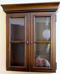 Dark Wood Small Wall Cabinet - Curio Cabinet With Glass Doors