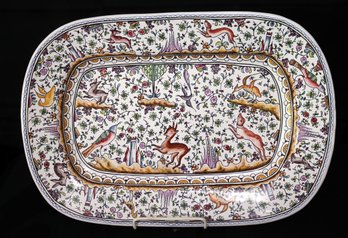 Large Conimbriga Portugal Hand Painted Ceramic Whimsical Animals And Birds Design Platter