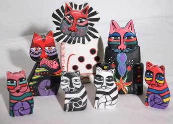 Collection Of Fun Hand Painted Cat Miniatures Assorted Sized Pieces
