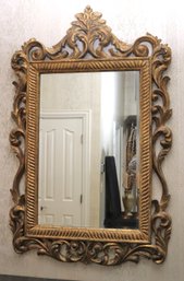 Gorgeous Carved Gilt Wood Hollywood Regency Style Wall Mirror With A Beveled Edge Approx. 37 X 58 Inches