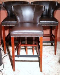 Set Of 3 Contemporary Wing Back Counter/bar Stools With Nail Head Accents