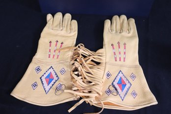 Ralph Lauren Native American Style Leather Gauntlet Gloves Size 7.5