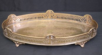 Vintage Oval Brass Serving Footed Tray