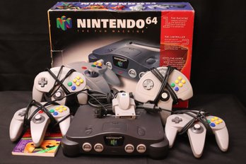 Nintendo 64 Game System With Original Box, 4 Controllers And Powercords
