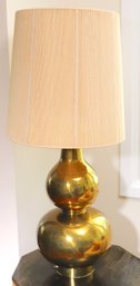 Vintage Double Gourd Brass MCM Table Lamp With String Shade