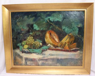 Vintage Framed Fruit Still Life Painting On Canvas Signed By The Artist