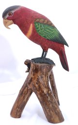 Vintage 12- Inch Hand Carved/ Painted Wood Parrot Figure