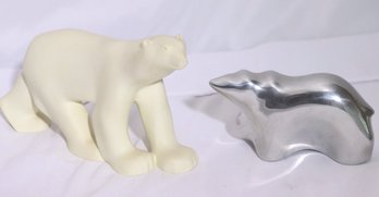 Signed Metallic Polar Bear Sculpture By Holetson Canada 1230 And Polar Bear Sculpture Francois Pompon