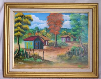 Beautiful Bright Landscape Painting On Canvas Signed Castillo On The Back