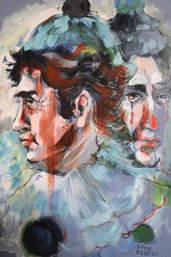 Vintage Framed Clown Portrait Painting Signed By The Artist Barbara Hess Mercier