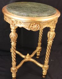 Louis XV 18th Century French Style Gilt Finished Round Lamp/ Side Table With A Green Marble Top Insert