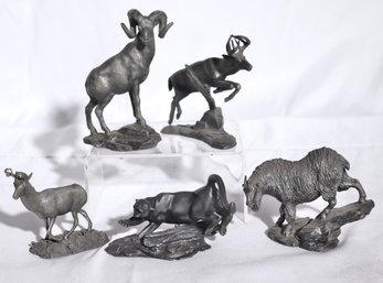 Franklin Mint Fine Pewter Figurines - The Mountain Goat, Pronghorn Antelope, Bighorn Sheep , Mountain Lion