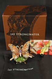 Jay Strongwater Designer Bejeweled Butterfly Trinket Box With Dust Pouch And Original Padded Box