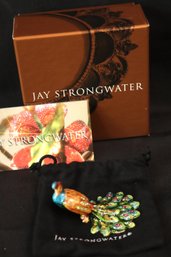 Jay Strongwater Designer Bejeweled Peacock Figurine With Dust Pouch And Original Padded Box
