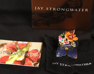 Jay Strongwater Designer Bejeweled Flower And Bee Trinket Box With Dust Pouch And Original Padded Box