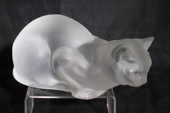 Large Lalique France Frosted Cat Sculpture