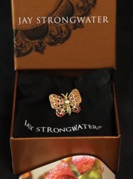 Jay Strongwater Designer Bejeweled Butterfly Pin With Dust Pouch And Original Padded Box