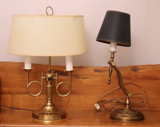 Vintage Set Of 2 Brass Base Desk Lamps