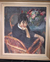 Vintage Portrait Painting On Canvas Of A Thinking Woman