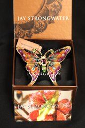 Jay Strongwater Designer Bejeweled Grand Butterfly Pin With Dust Pouch And Original Padded Box