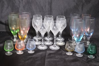 Set Of Assorted Multicolored Crystal Barware/ Stemware Including Clear Set With Z Stamp