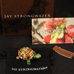 Jay Strongwater Designer Bejeweled Mini Turtle Figurine With Dust Pouch And Original Padded Box