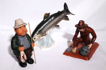 Vintage Goebel Hummel Trout Figurine And Hand Painted Ceramic Figurine Made In Puerto Rico