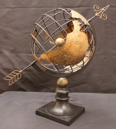Large Vintage Celestial Metal Armillary Globe Sphere With Arrow