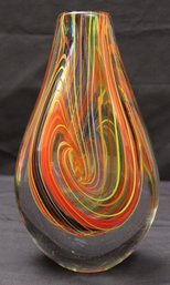 Crate & Barrel Murano-Style Multicolor Swirl Teardrop Glass Vase