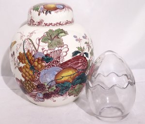 Masons England  Fruit Basket Chinese Style Ginger Jar With Lid Including A Glass Egg