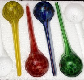 4 Colorful Hand-Blown Glass Watering Globes