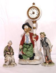 Vintage Handmade Melody In Motion Hobo Clock, Includes Japanese Ceramic Figurines With Hallmark