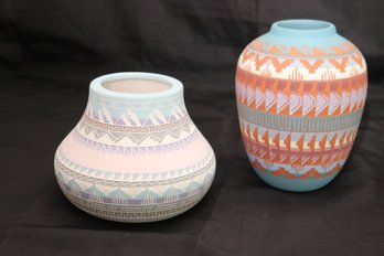 Southwest Pottery Vases Including A Piece By Agnes Woods And PNez Nav 93