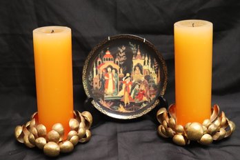 Decorative Plate And Candle Holders And Candles