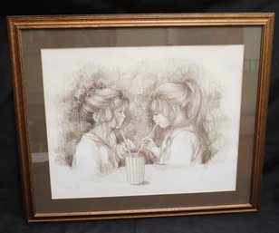 Framed Artist Proof Of 2 Friends Sharing A Malt Shake, Signed By The Artist Vickers