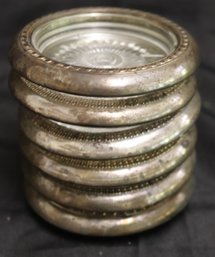 Set Of 6 Sterling/ Glass Coasters