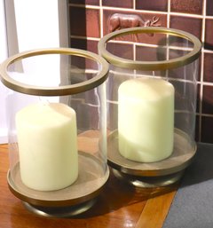 Pair Of Large Pottery Barn Hurricane Style Candle Holders