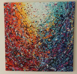 Vintage Beauty 40 Inch Big Art Splatter Painting Original Acrylic On Canvas 48 X 48 Inches