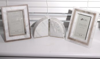 Scali Genuine Alabaster Frames Hand Crafted In Volterra Italy For 4x6 Inch Pictures- Pair Of Stone Bookends