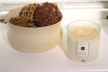 Mitchell Gold And Bob Williams Pottery Style Bowl And Jo Malone London Peony And Blush Suede Scented Candles