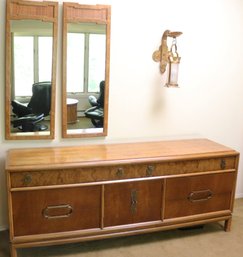 Vintage Thomasville Asian Style MCM Dresser With Ornate Accents, Includes 2 Mirrors