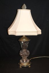 Vintage Cut Crystal Table Lamp With Silk Fabric Shade.