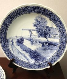 Boch Belgium Blue &amp White Signed Scenic Wall Plate Of Dutch Canal &amp Farmhouse