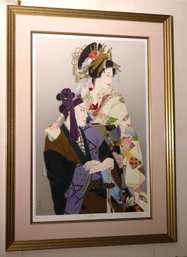 Sakeroku Framed Japanese Lithograph By The Artist Haruyo 187/275 With Stamp In A Matted Frame