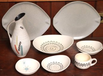 Gray Platter, Metlox Poppy Trail Made In California , The Pitcher Is From West Germany.