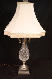 Vintage Cut Crystal Table Lamp With Silk Fabric Shade