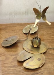 Ken Rains Brass Butterfly/ Lily Pad Art Sculpture
